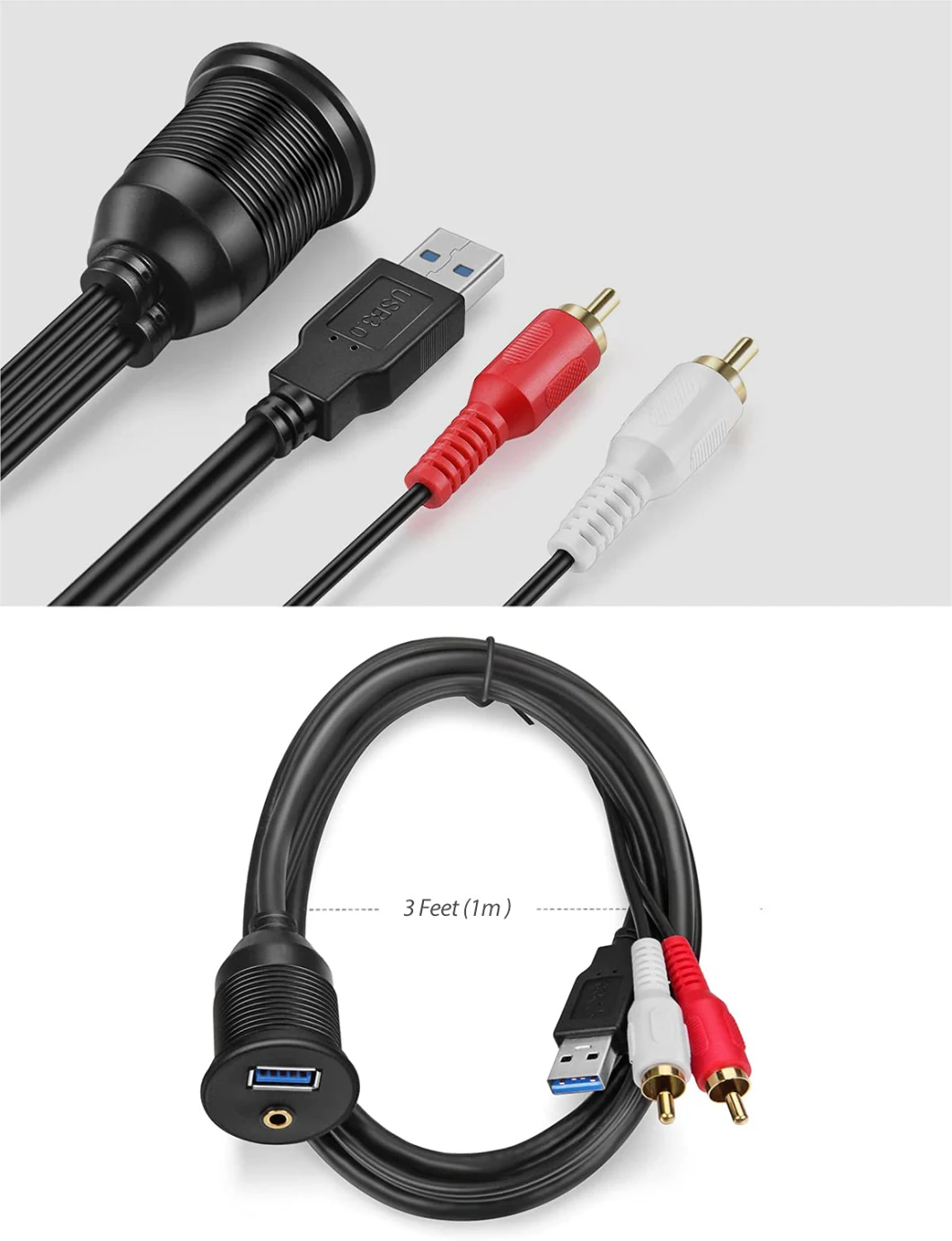 3.5mm 3 RCA USB Extension Aux Car Dashboard Audio Video Cable