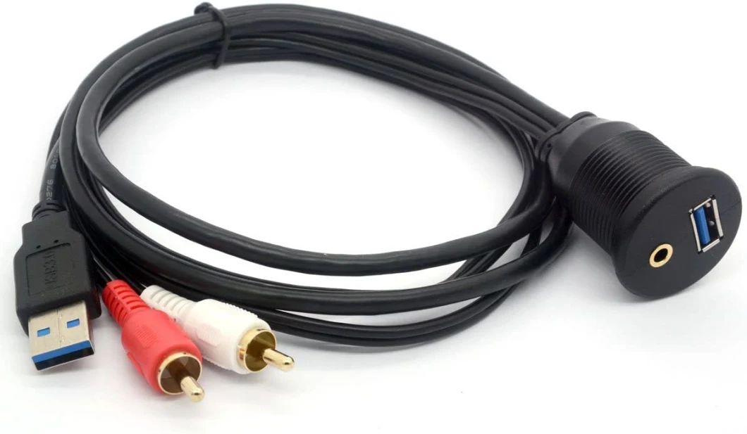 3.5mm 3 RCA USB Extension Aux Car Dashboard Audio Video Cable