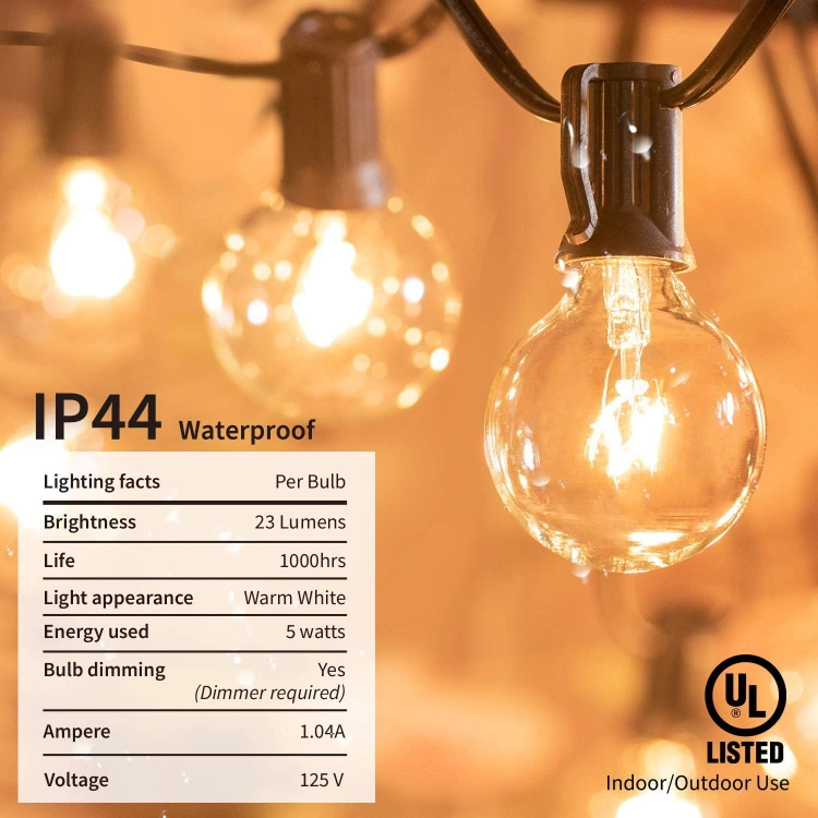 Outdoor String Lights 25 Feet G40 Globe Patio Lights with 25 Edison Glass Bulbs Waterproof Connectable Hanging Light