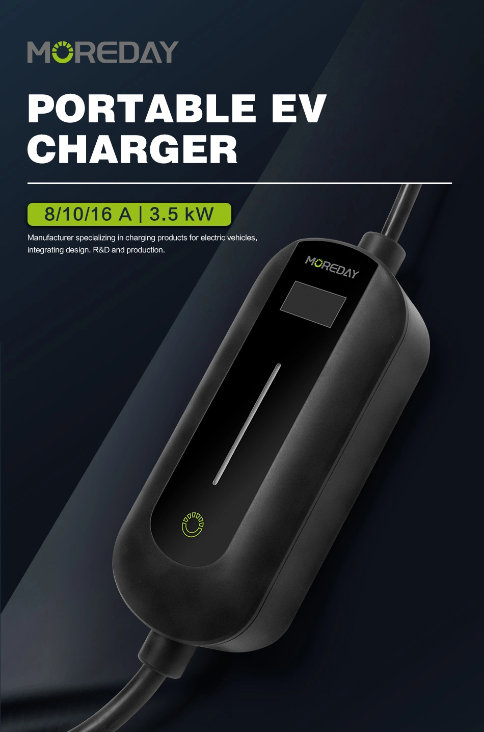 Best Price IP 66 10A 16A 3.5kw Adjustable Portable EV Charger