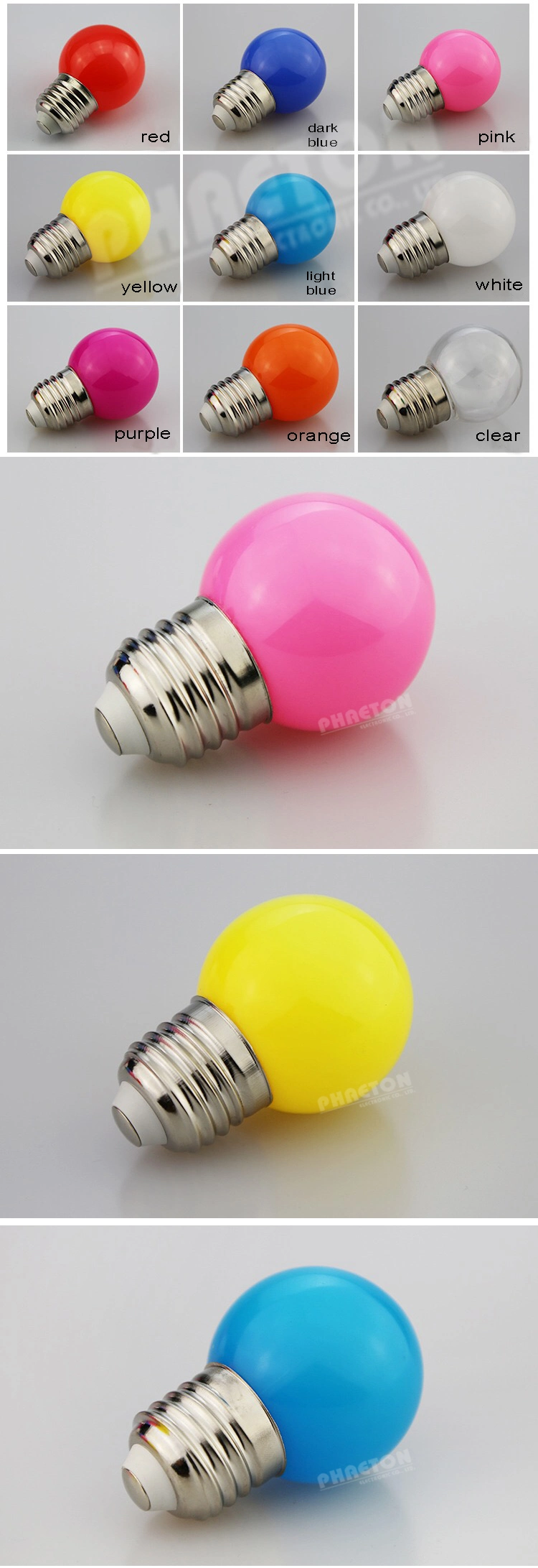 Colorful 1W 2W 3W G45 LED Bulb, Holiday Christmas Light